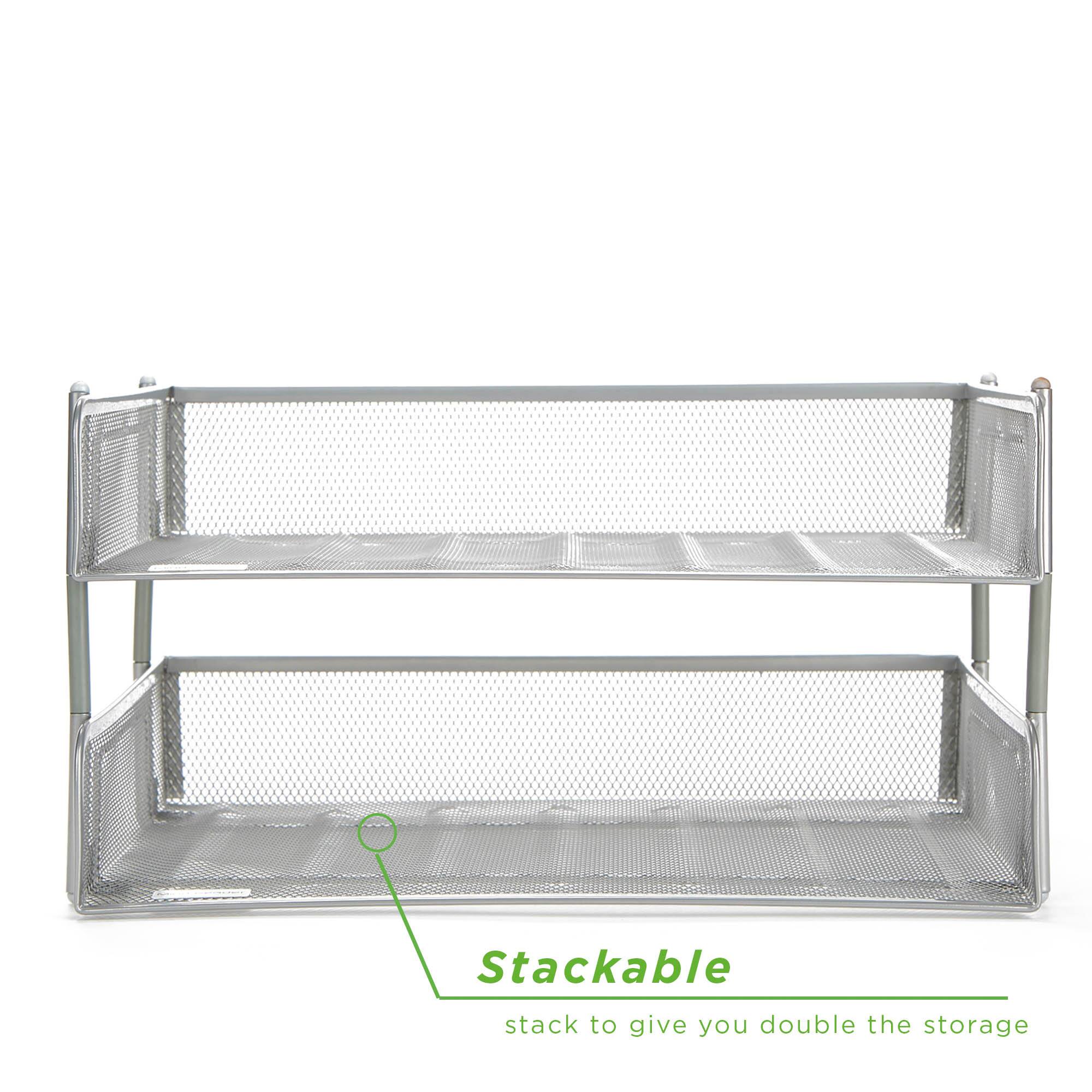 Mind Reader 2 Pack Silver Stackable Metal Mesh Organizer